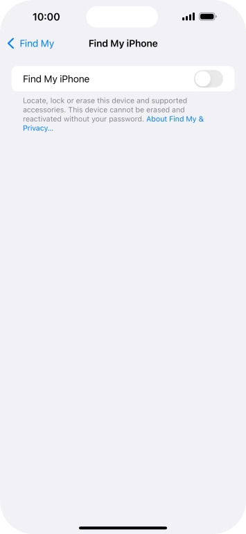 Press the indicator next to 'Find My iPhone' to turn on the function.