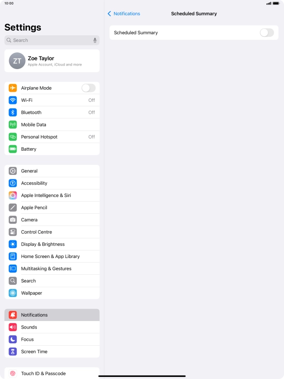 Press the indicator next to 'Scheduled Summary' to turn on the function and follow the instructions on the screen to set the notification summary.