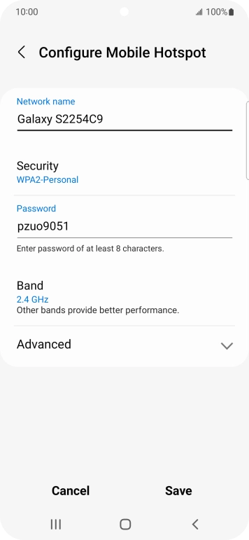 Press the field below 'Network name' and key in the required name.