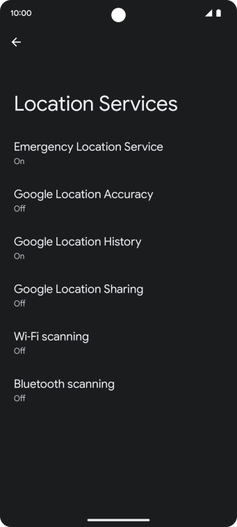 Press Google Location Accuracy. Press Google Location Accuracy.