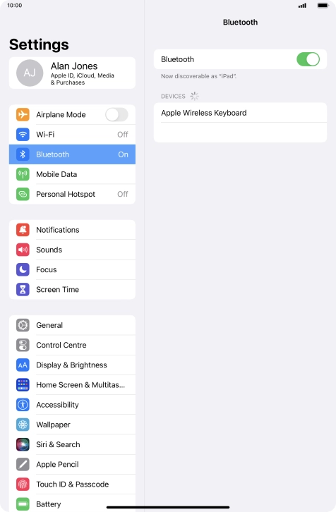 Press the required Bluetooth device and follow the instructions on the screen to pair the device with your tablet.