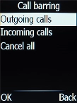 Select the required barring category.