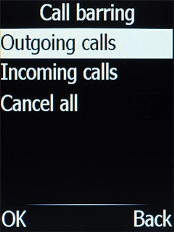 Select the required barring category.