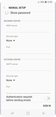 Press the indicator next to 'Authentication required before sending emails' to turn on the function.