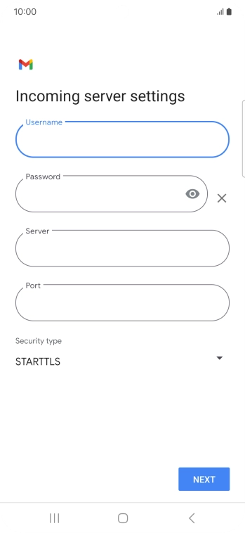 Press the field below 'Server' and key in the name of your email provider's incoming server.