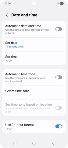 Press the indicator next to 'Automatic date and time' to turn on the function.