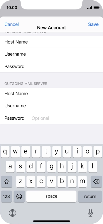 Press Password and key in the password for your email account.