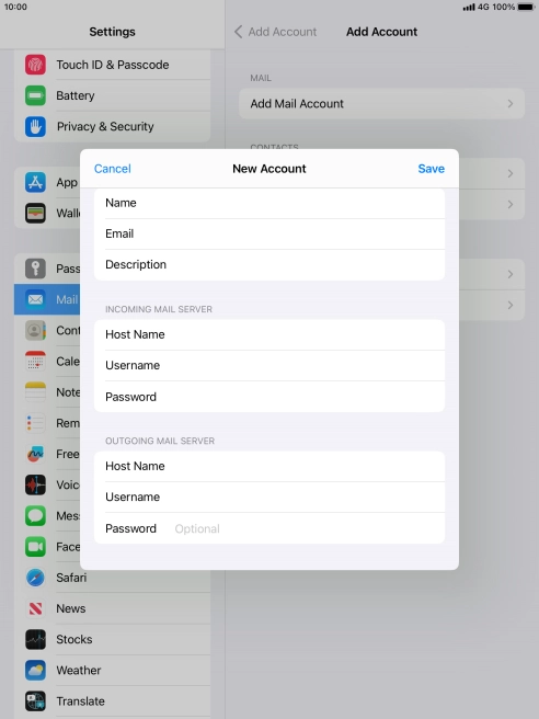 Press Password and key in the password for your email account.