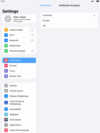 Press the required setting.