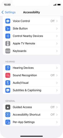 Press the required category below 'HEARING' and follow the instructions on the screen to select the required settings.