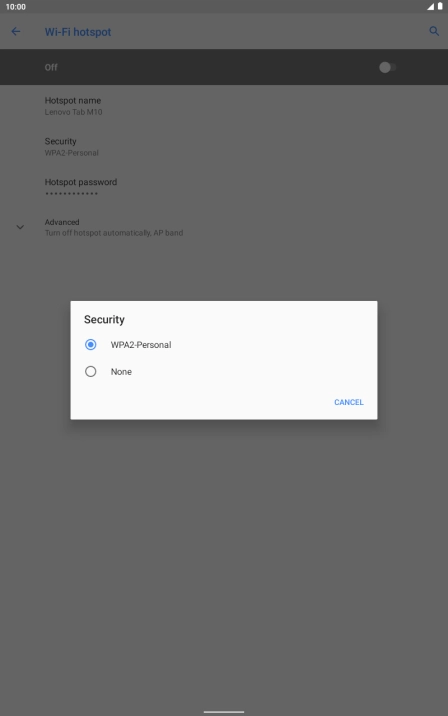Press WPA2-Personal to password protect your WiFi hotspot.