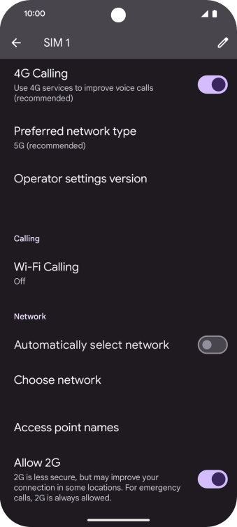 Press the indicator next to 'Automatically select network' to turn on the function.