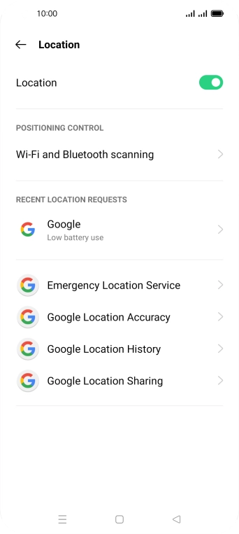 Press Google Location Accuracy. Press Google Location Accuracy.