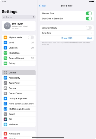 Press the indicator next to 'Set Automatically' to turn on the function.