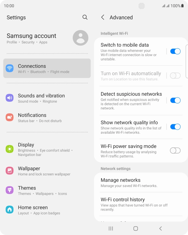 Press the indicator next to 'Switch to mobile data' to turn the function on or off.