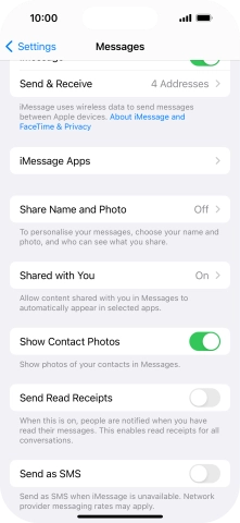 Press the indicator next to 'Send as SMS' to turn the function on or off.