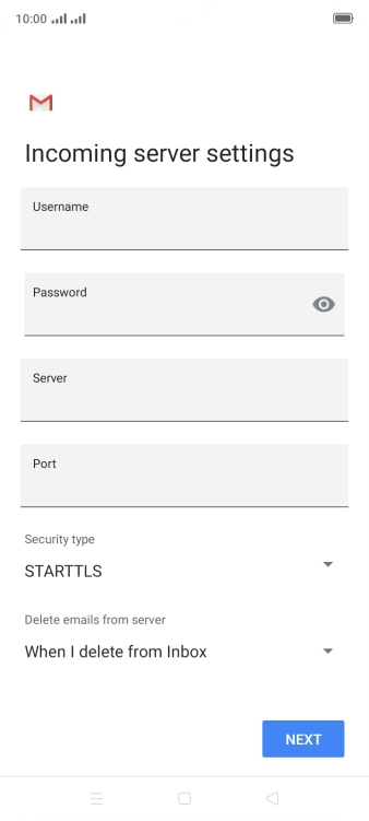Press the field below 'Username' and key in the username for your email account.