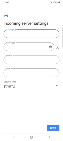 Press the field below 'Server' and key in the name of your email provider's incoming server.