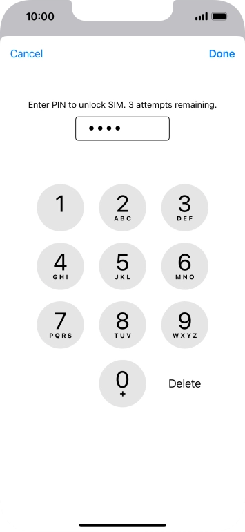 Key in your SIM PIN and press Done. The default SIM PIN is 0000.