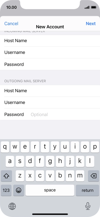 Press Password and key in the password for your email account.