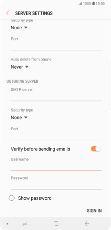 Press the field below 'Password' and key in the password of your email provider's outgoing server.