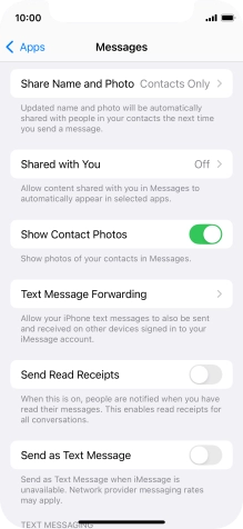 Press the indicator next to 'Send as Text Message' to turn the function on or off.