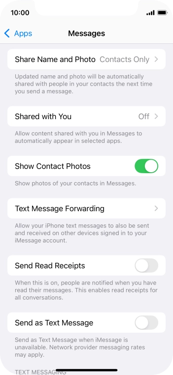 Press the indicator next to 'Send as Text Message' to turn the function on or off.