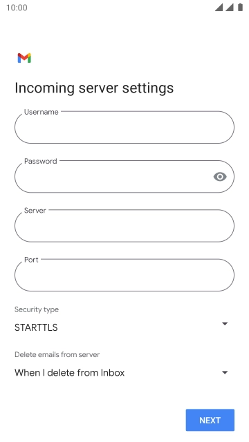 Press the field below 'Username' and key in the username for your email account. Press the field below 'Username' and key in the username for your email account.