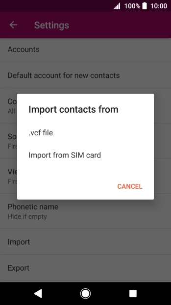 Press Import from SIM card.