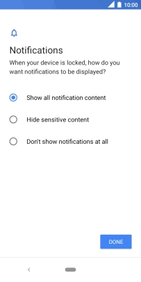 Press the required setting.