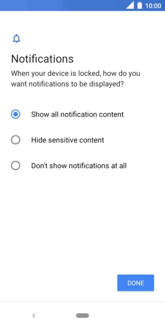 Press the required setting.
