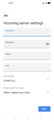 Press the field below 'Server' and key in the name of your email provider's incoming server.