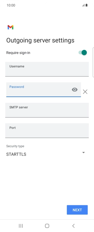 Press the field below 'SMTP server' and key in the name of your email provider's outgoing server.