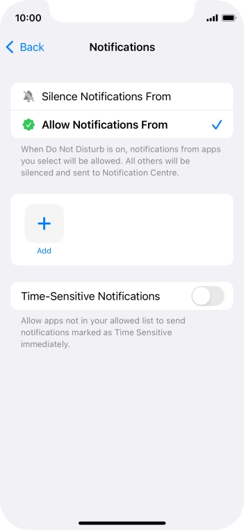 Press the indicator next to 'Time-Sensitive Notifications' to turn display of timed notifications on or off when Do Not Disturb is turned on.