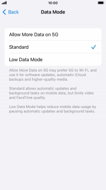 Press the required setting.