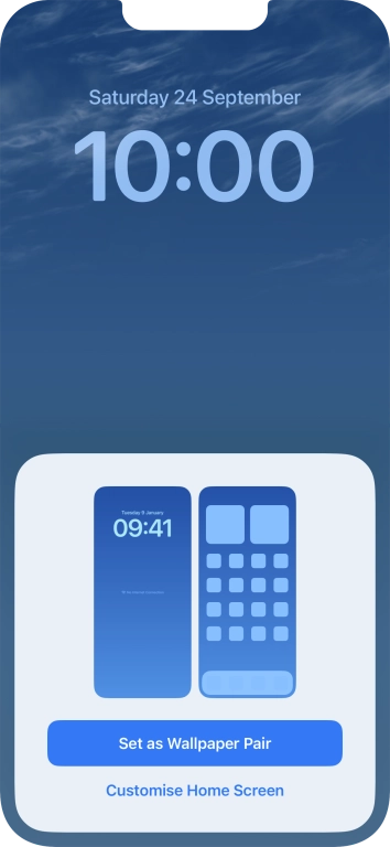 To use the same colour theme on the home screen, press Set as Wallpaper Pair. To use the same colour theme on the home screen, press Set as Wallpaper Pair.