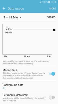 Press the indicator next to 'Mobile data' to turn the function on or off.