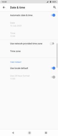 Press the indicator next to 'Use network-provided time zone' to turn on the function.
