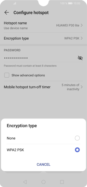 Press WPA2 PSK to password protect your WiFi hotspot.