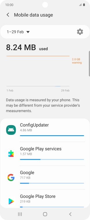 The data usage for each application is displayed below the name of the application.