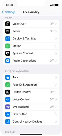 Press the required category below 'VISION' and follow the instructions on the screen to select the required settings.