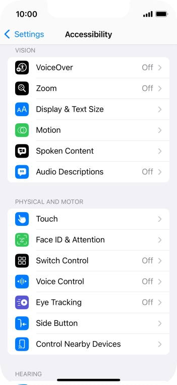 Press the required category below 'VISION' and follow the instructions on the screen to select the required settings.
