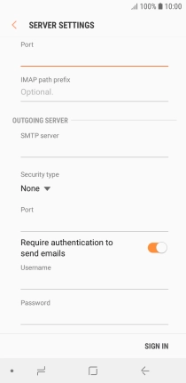 Press the field below 'SMTP server' and key in the name of your email provider's outgoing server.