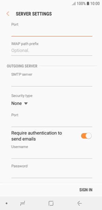 Press the field below 'SMTP server' and key in the name of your email provider's outgoing server.