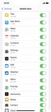 Press the indicators next to the required applications to turn the function on or off.