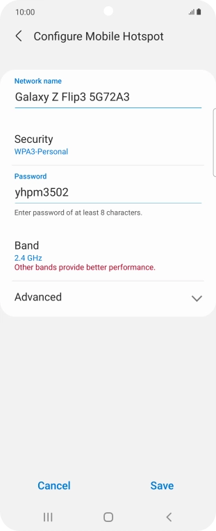 Press the field below 'Password' and key in the required password.