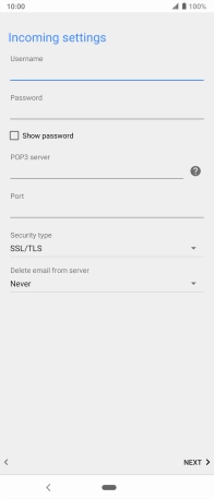 Press the field below 'POP3 server' and key in the name of your email provider's incoming server.