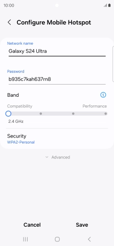 Press the field below 'Network name' and key in the required name.