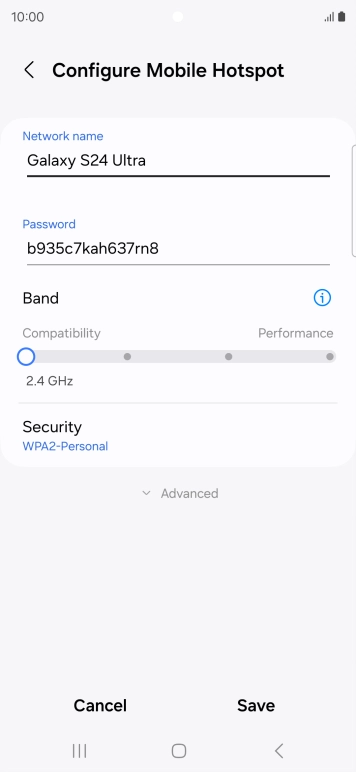 Press the field below 'Network name' and key in the required name.