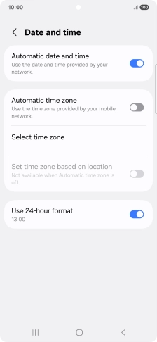 Press the indicator next to 'Automatic time zone' to turn on the function.